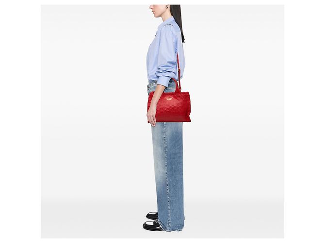Borsa Satchel Prada Small in capretto intrecciato Madras Rossa Rosso - vista 6