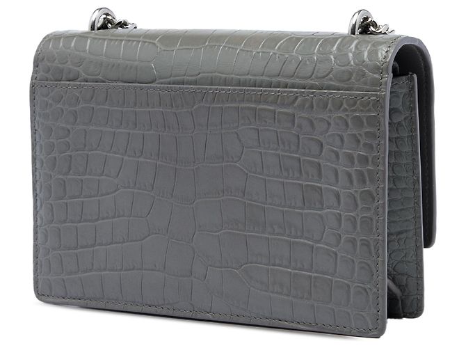Autre Marque Saint Laurent Cartera Sunset Mini de piel grabada efecto cocodrilo gris con cadena y monograma Castaño - vista 2