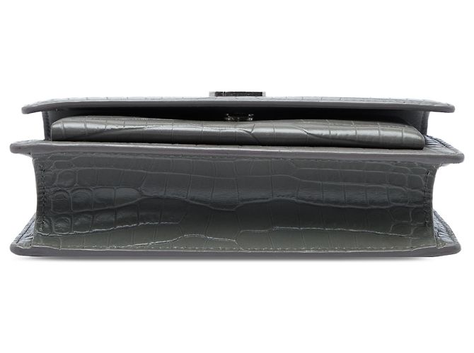 Autre Marque Saint Laurent Cartera Sunset Mini de piel grabada efecto cocodrilo gris con cadena y monograma Castaño - vista 3