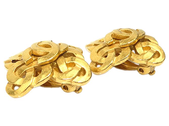 Chanel Gold CC Gold Plated Diamond Clip On Earrings Golden - view 2