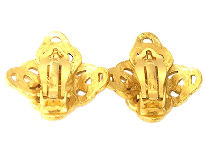 Chanel Gold CC Gold Plated Diamond Clip On Earrings Golden - view 3