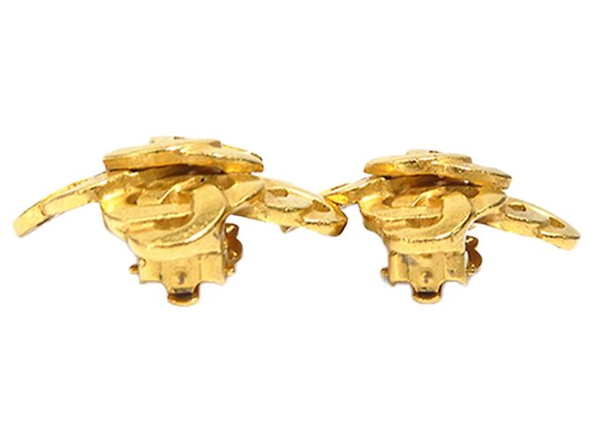 Chanel Gold CC Gold Plated Diamond Clip On Earrings Golden - view 5