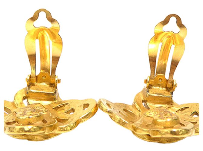 Chanel Gold CC Gold Plated Diamond Clip On Earrings Golden - view 6