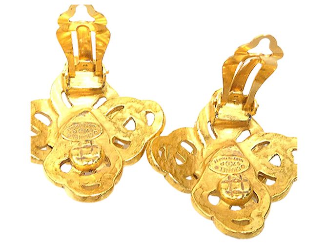 Chanel Gold CC Gold Plated Diamond Clip On Earrings Golden - view 7