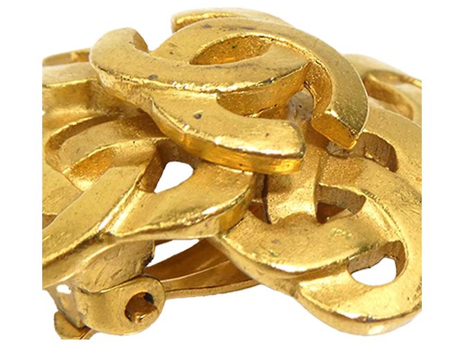 Chanel Gold CC Gold Plated Diamond Clip On Earrings Golden - view 8