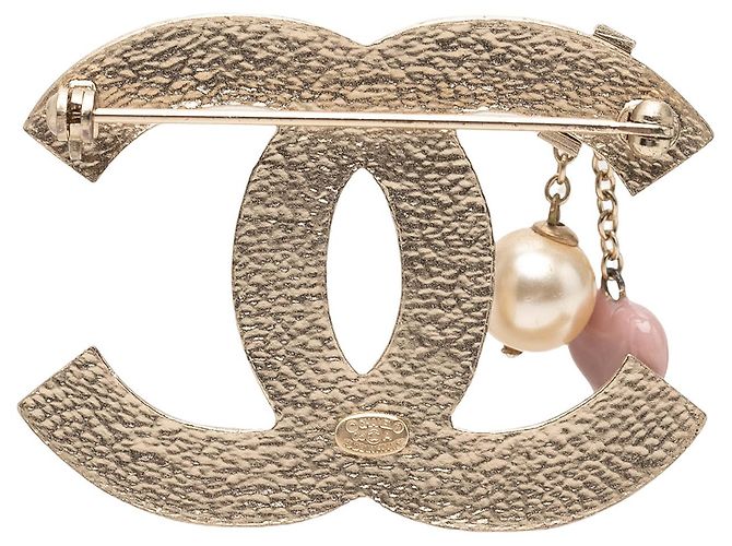 Chanel Gold CC vergoldete Emaille-Herz- und Kunstperlen-Brosche Golden - Ansicht 2