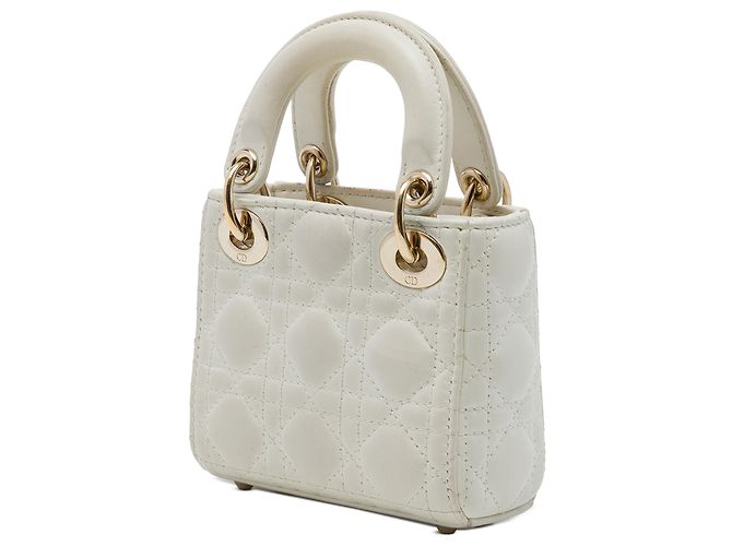 Dior White Micro Lambskin Cannage Lady Dior Bianco - vista 2