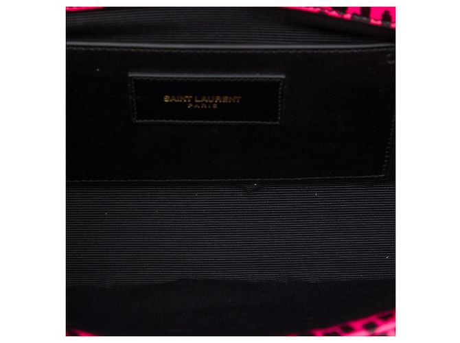 Autre Marque Clutch Saint Laurent in pelle rosa con stampa leopardata e monogramma Cassandre - vista 4
