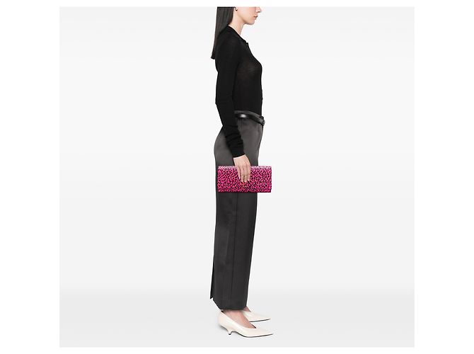 Autre Marque Clutch Saint Laurent in pelle rosa con stampa leopardata e monogramma Cassandre - vista 6
