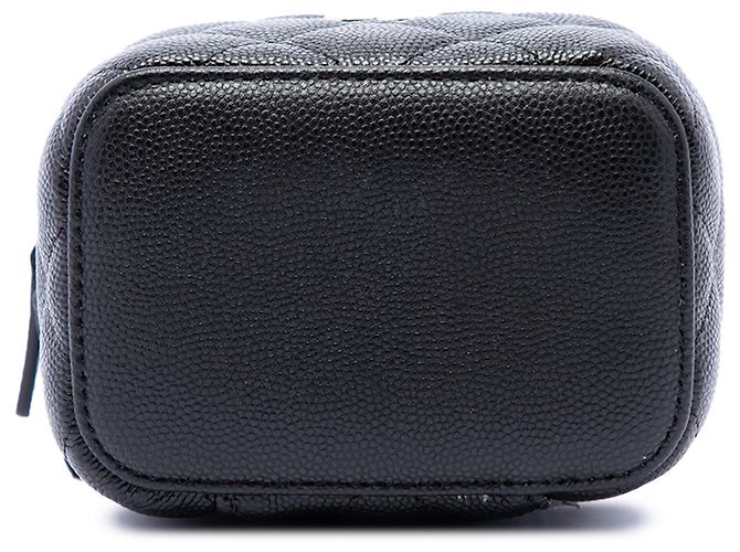 Mini Vanity Case Chanel Nero Matelassé in Pelle Caviar con Perle e Catena - vista 3