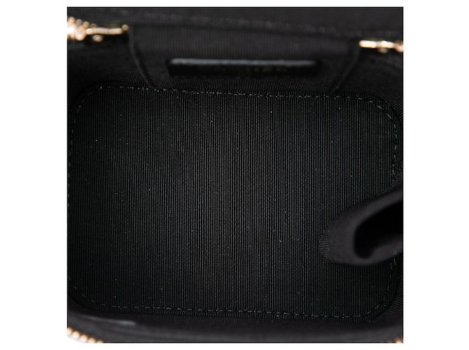Mini Vanity Case Chanel Nero Matelassé in Pelle Caviar con Perle e Catena - vista 4