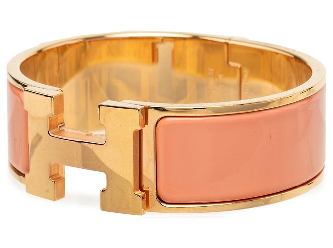 Bracelete Hermès Clic Clac H PM largo em esmalte laranja - vista 2