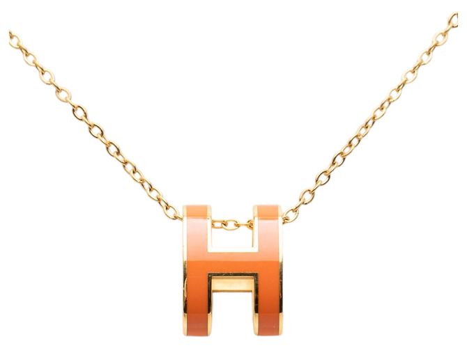 Hermès Gold Gold Plated Enamel Pop H Pendant Necklace - view 3