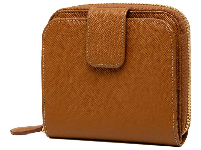 Cartera compacta Prada Brown Saffiano Zip Around Castaño - vista 2