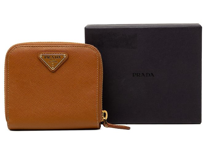 Cartera compacta Prada Brown Saffiano Zip Around Castaño - vista 8