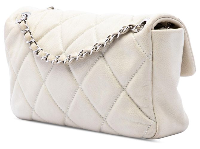 Chanel White Small Glazed Quilted Caviar Nature Flap Cream - view 2