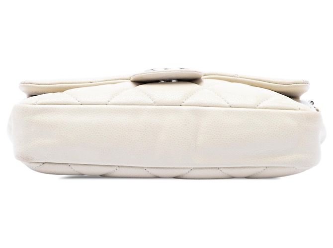 Chanel White Small Glazed Quilted Caviar Nature Flap Cream - view 3