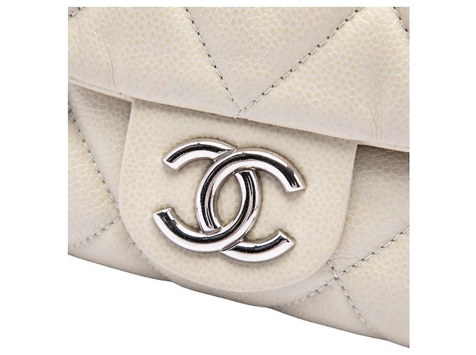 Chanel White Small Glazed Quilted Caviar Nature Flap Cream - view 5