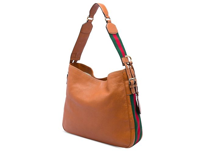 Bolso de hombro Gucci Brown Medium Pebbled Calfskin Web Heritage Castaño - vista 2
