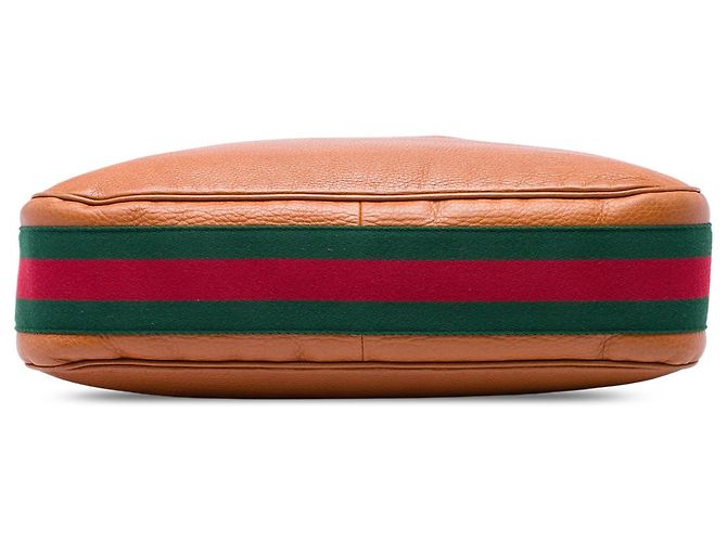 Bolso de hombro Gucci Brown Medium Pebbled Calfskin Web Heritage Castaño - vista 3