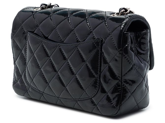 Chanel Black Mini Rectangular Classic Patent Single Flap Preto - vista 2
