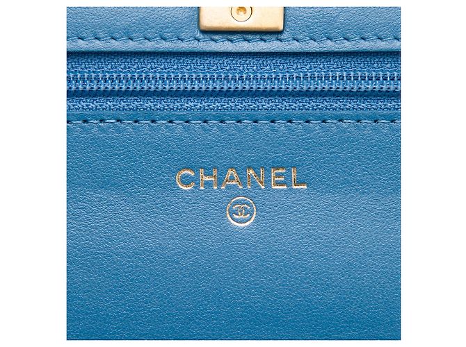 Chanel Blue CC Quilted Denim Pearl Crush Wallet On Chain - vista 5