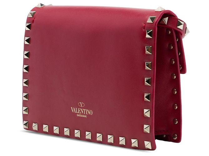 Borsa a tracolla Valentino Rockstud in vitello rosso con patta e fibbia - vista 2