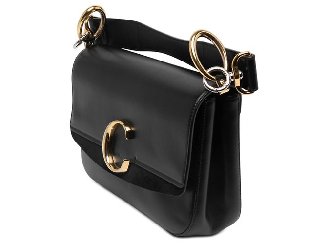 Chloé Borsa Satchel C Double Carry Piccola in Pelle Nera Nero - vista 2