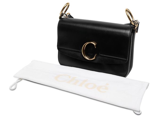 Chloé Borsa Satchel C Double Carry Piccola in Pelle Nera Nero - vista 7