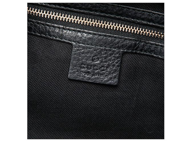 Borsa Tote Gucci Black Tall Pebbled Calfskin Bamboo Shopper Nero - vista 5