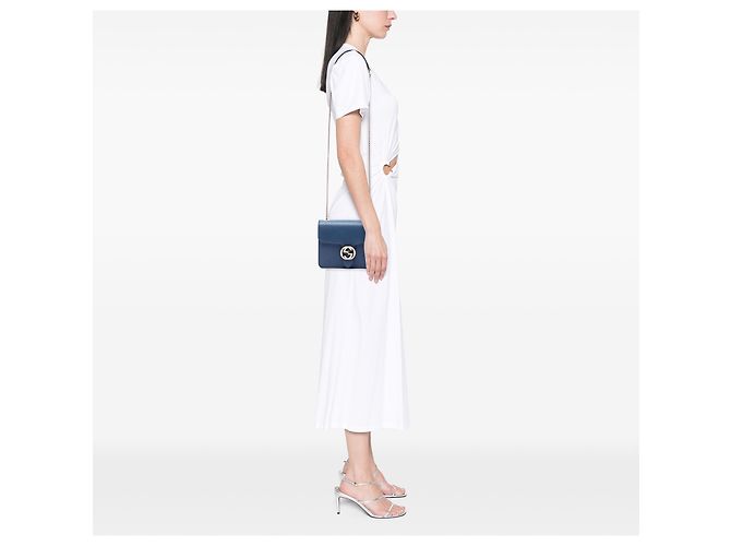 Gucci Blue Small Dollar Calfskin Interlocking G Crossbody Blu scuro - vista 6