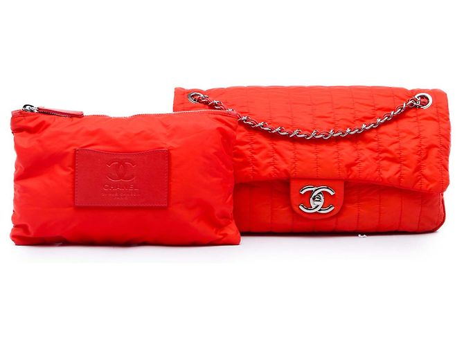 Chanel Red Jumbo Quilted Nylon Soft Shell Flap Rosso - vista 6