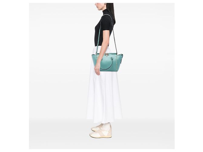 Borsa Tote Valentino Rockstud con doppio manico, piccola, pelle blu Blu chiaro - vista 6