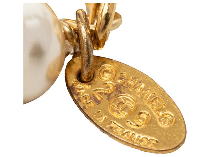 Collana Chanel White CC placcata oro e perle finte Bianco - vista 4