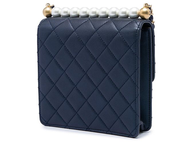 Chanel Blue Small Quilted Lambskin Chic Pearls Flap Blau Marineblau - Ansicht 2