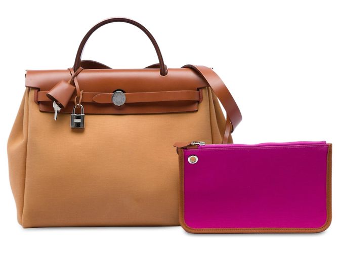 Hermès Brown Toile Verso Herbag Zip 31 Marrone Marrone chiaro - vista 6