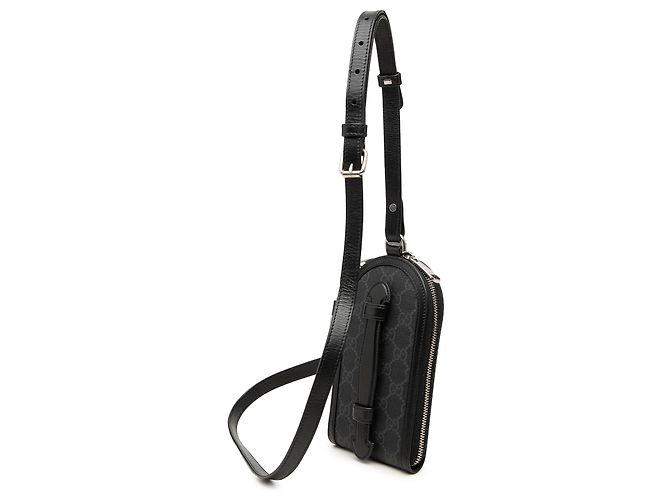 Portacellulare a tracolla Gucci Black GG Supreme Interlocking G - vista 2