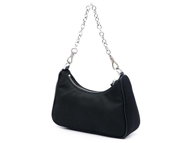 Borsa Satchel Prada Re Edition 2005 in Tessuto con Rifiniture in Saffiano Nero Mini - vista 2