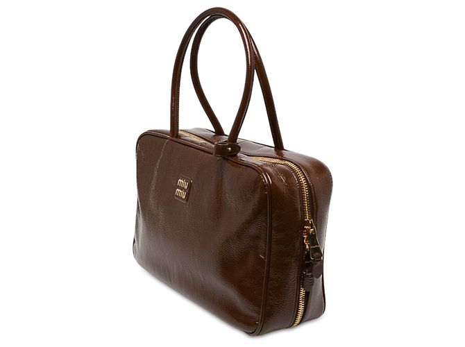 Borsa Miu Miu Beau Large in vernice Naplak marrone con logo - vista 2