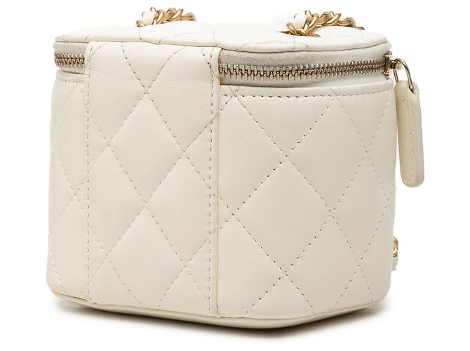 Mini Vanity Case Chanel Pearl Crush de Piel de Cordero Acolchada Blanca con Cadena Blanco - vista 2