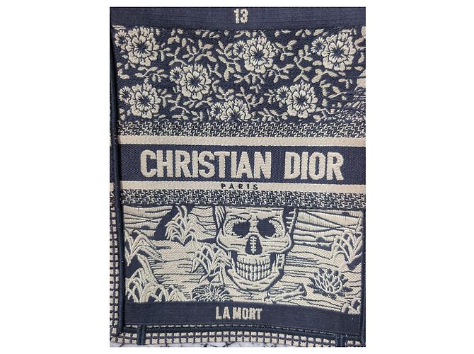 Christian Dior Book Tote La Mort Vertical Tela Navy Beige - vista 3