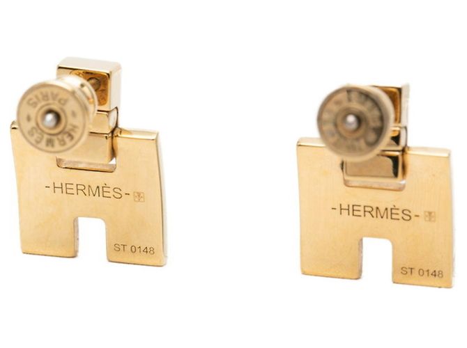 Hermès Pendientes de botón Hermes Eileen Blanco Dorado - vista 3