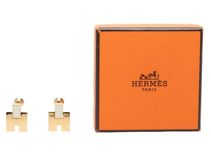 Hermès Pendientes de botón Hermes Eileen Blanco Dorado - vista 4