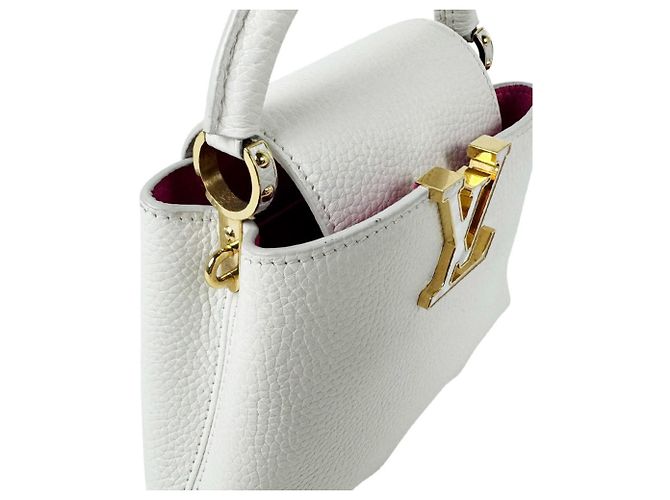 Sac à main Louis Vuitton Capucines MINI en cuir Blanc - vue 7