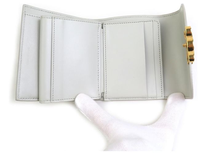 Céline Portafoglio Tri-fold Celine in Light Gray Grigio - vista 4