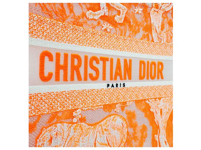 Borsa a mano Christian Dior Book Tote Medium in tela Bianco Arancione - vista 11