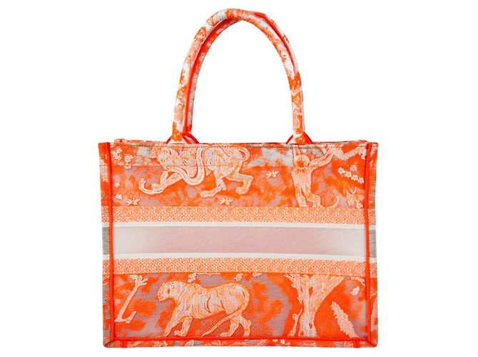 Borsa a mano Christian Dior Book Tote Medium in tela Bianco Arancione - vista 3