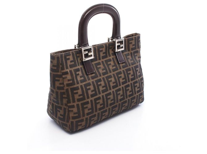 Bolso Tote Fendi Zucca Marrón y Negro de Cuero y Lona Castaño - vista 2