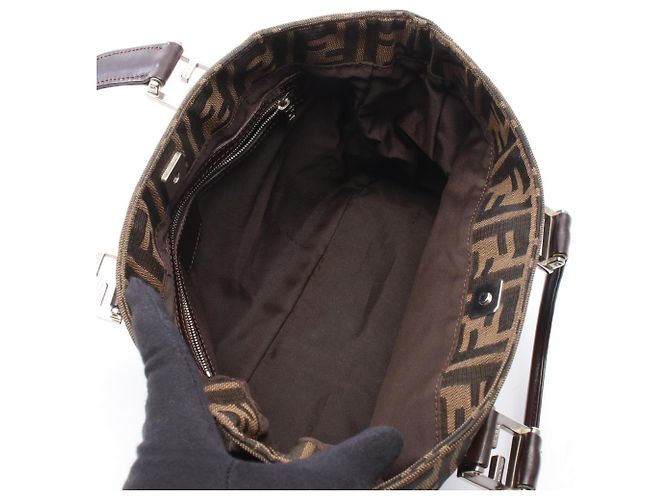 Bolso Tote Fendi Zucca Marrón y Negro de Cuero y Lona Castaño - vista 3