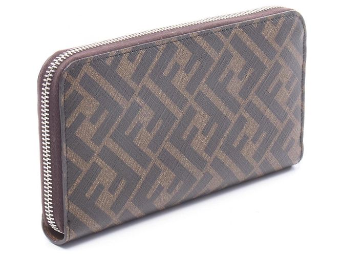 Fendi Diagonal Zucca Rundes Langportemonnaie Braun Schwarz - Ansicht 2